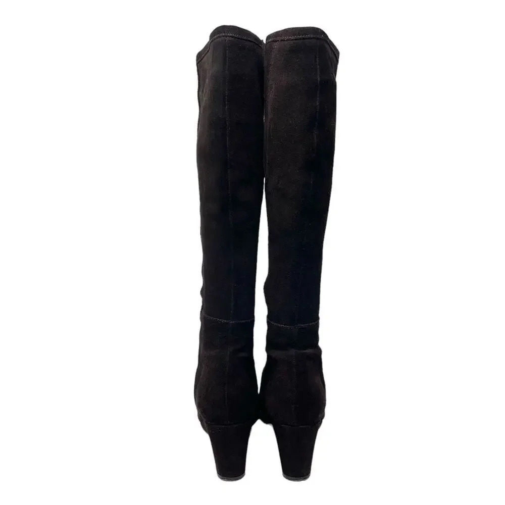 Pepe Jeans Suede Tall Wedge Heel Boots - Dark Brown - Size 40